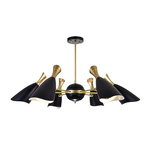 12 Light Chandeleir with Matte Black &amp; Satin Gold Finish