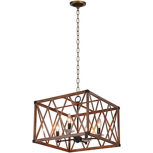 4 Light Chandelier with Wood Grain Brown Finish