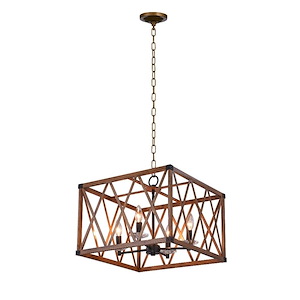 4 Light Chandelier with Wood Grain Brown Finish