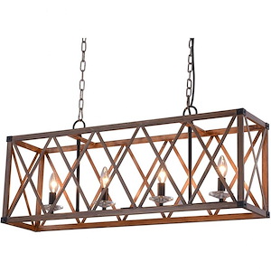 4 Light Chandelier with Wood Grain Brown Finish