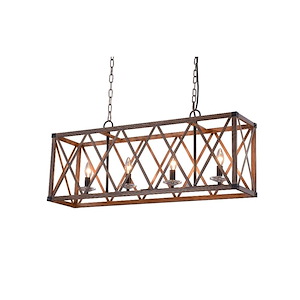 4 Light Chandelier with Wood Grain Brown Finish