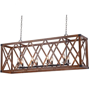 8 Light Chandelier with Wood Grain Brown Finish