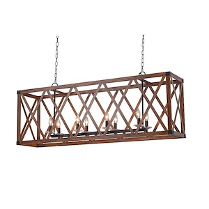 8 Light Chandelier with Wood Grain Brown Finish