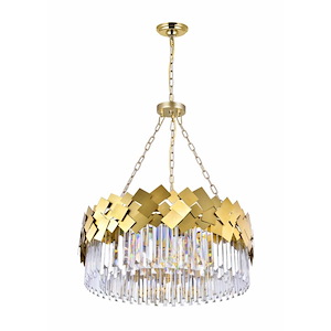 8 Light Down Chandelier with Medallion Gold Finish