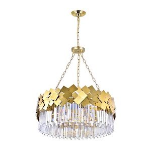 8 Light Down Chandelier with Medallion Gold Finish