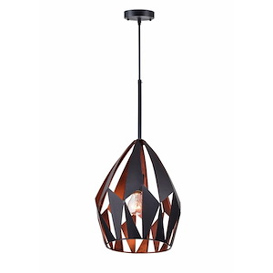 1 Light Down Pendant with Black and Copper Finish