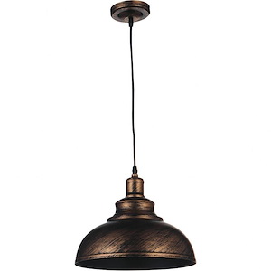 Single Light Pendant with an Antique Copper finish and simple industrial style shade - 902796