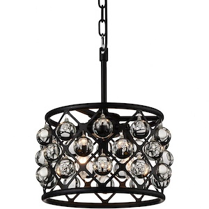 3 Light Mini Pendant with Black Finish and Clear Crystals - 903179