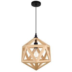 1 Light Mini Pendant with Natural Wood Finish