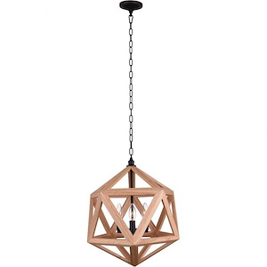 3 Light Chandelier with Natural Wood Finish - 903398