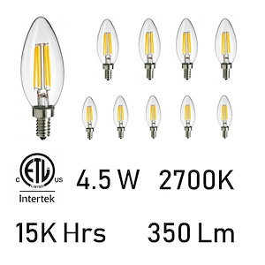 Accessory - 4.5W E12 LED Replacement Bulb (Set of 10)-3.85 Inches Tall and 1.37 Inches Wide