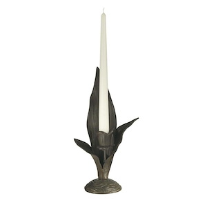 Lily &amp; Leaves - 8 Inch Metal Candle Holder Votive (Candles Not Included)