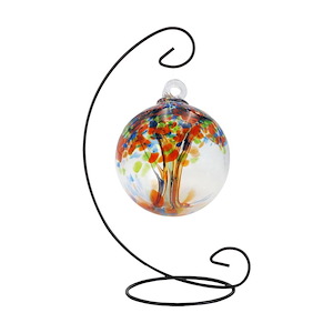Tree Of Life - 4 Inches Royal Hand Blown Glass Ball With Stand-10 Inches Tall and 7 Inches Wide
