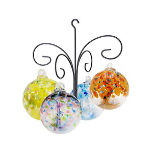 Tree Of Life 4 - 6 Inches Hand Blown Glass Balls With Hanger-17 Inches Tall and 18 Inches Wide