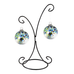 Tree Of Life 2 - 4 Inches Mystic Hand Blown Glass Balls With Stand-15 Inches Tall and 12.5 Inches Wide