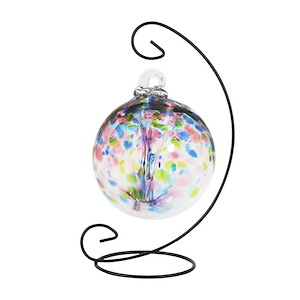 Tree Of Life - 6 Inches Hope Hand Blown Glass Ball With Stand-15 Inches Tall and 9 Inches Wide