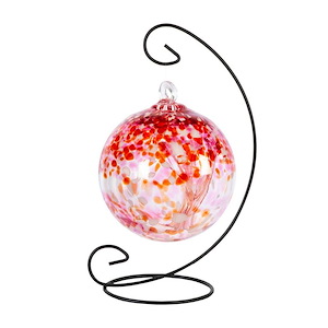 Tree Of Life - 6 Inches Golden Pink Hand Blown Glass Ball With Stand-15 Inches Tall and 9 Inches Wide
