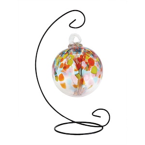 Tree Of Life - 4 Inches Eden Hand Blown Glass Ball With Stand-10 Inches Tall and 7 Inches Wide