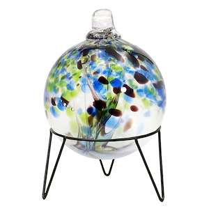 Tree Of Life - 8 Inches Mystic Hand Blown Glass Ball With Stand-12 Inches Tall and 8 Inches Wide