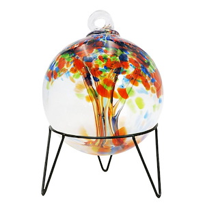 Tree Of Life - 8 Inches Royal Hand Blown Glass Ball With Stand-12 Inches Tall and 8 Inches Wide