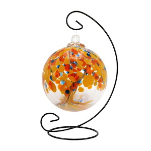 Tree Of Life - 6 Inches Aura Hand Blown Glass Ball With Stand-15 Inches Tall and 9 Inches Wide