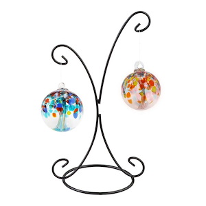 Tree Of Life 2 - 4 Inches Hand Blown Glass Balls With Stand-15 Inches Tall and 12.5 Inches Wide