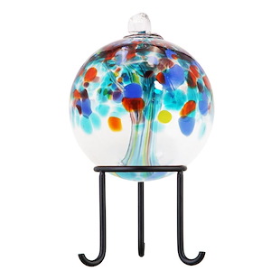 Tree Of Life - 4 Inches Devotion Hand Blown Glass Ball With Stand-7.5 Inches Tall and 4 Inches Wide