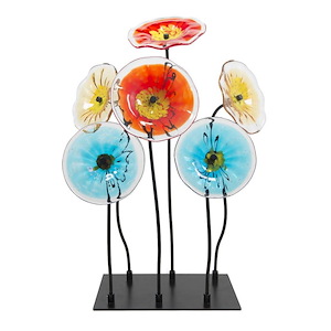 Flower Garden - 21.5 Inch 6-Piece Handcrafted Art Glass Decor With Stand - 1033090