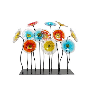 Flower Garden - 40 Inch 12-Piece Handcrafted Art Glass Decor With Stand