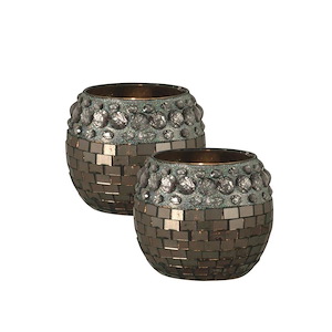 Egyptian - 4 Inch 2-Piece Mosaic Art Glass Candle Holder - 1031424