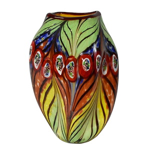 Peacock Feather - 12 Inch Hand Blown Art Glass Vase - 1031681