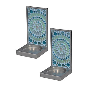 Sea Bubbles - 6 Inch 2-Piece Mosaic Candle Holder Set (Candles Not Included)