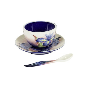Iris - 3.5 Inch Hand Painted Porcelain Cup and Saucer Set