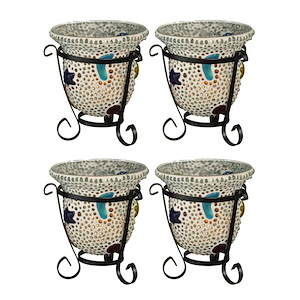 Bead Star Cup - 4 Inch 4-Piece Mosaic Art Glass Candle Votive Set