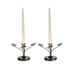 Maple Leaf - 7 Inch 2-Piece Metal Candle Holders