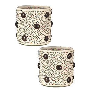 Beaded Jewel - 3 Inch Mosaic Art Glass Candle Votive Set (Pack of 2)