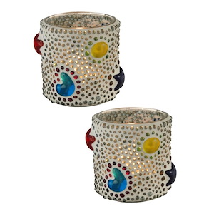 Bead Star - 3 Inch Cylinder Mosaic Art Glass Candle Votive Set (Pack of 2) - 1031299