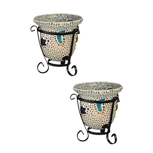 Beaded Star - 4 Inch Cup Mosaic Art Glass Candle Votive Set (Pack of 2)