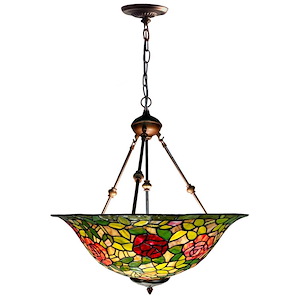 Rose Bush Inverted - 3 Light Chandelier-30 Inches Tall and 24 Inches Wide
