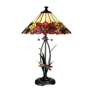 Floral with Dragonfly Tiffany - Two Light Table Lamp