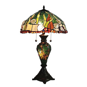 Coral Seashells - 3 Light Table Lamp with Night Light-26 Inches Tall and 16 Inches Wide