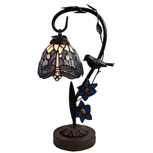 Bird On Vine Dragonfly - 1 Light Table Lamp-18 Inches Tall and 8 Inches Wide