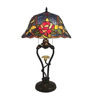 Blue Floral Petal - 3 Light Table Lamp with Night Light-26 Inches Tall and 16 Inches Wide