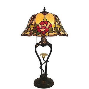 Amber Floral Petal - 3 Light Table Lamp with Night Light-26 Inches Tall and 16 Inches Wide