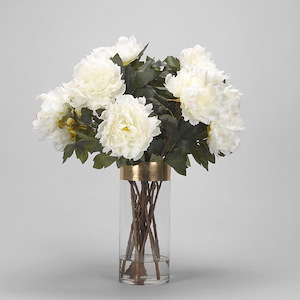 Cream Peonies - Tall Cylinder Planter-28 Inches Tall and 24 Inches Wide