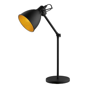 Priddy 2 - 1-Light Desk Lamp - Black Finish - Black Exterior-Gold Interior Shade