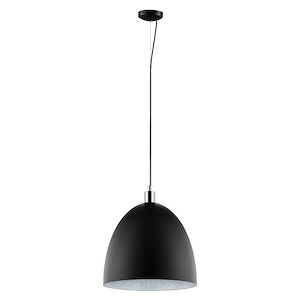 Mareperla - 1-Light Bowl Pendant - Matte Black Finish - Black Exterior W/ Chrome Trim-Grey Sand Interior Metal Shade