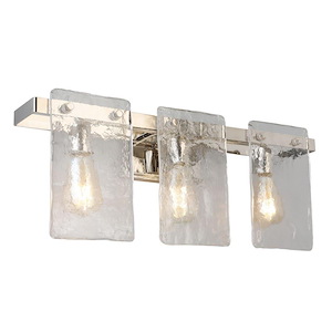 Wolter - 3-Light Vanity Light - Polished Nickel - Clear Hand Sculpted Glass