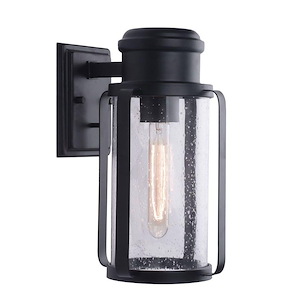 Abner - 1 Light Outdoor Wall Sconce - Matte Black - Clear Seedy - 9 Inches