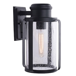Abner - 1 Light Outdoor Wall Sconce - Matte Black - Clear Seedy - 10 Inches